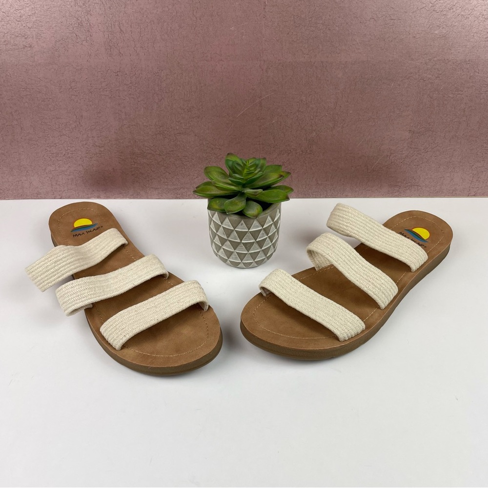 Maui Island Cream Tan Brown Strap Slip On Boho Bohemian Sandals Casual Size 10M